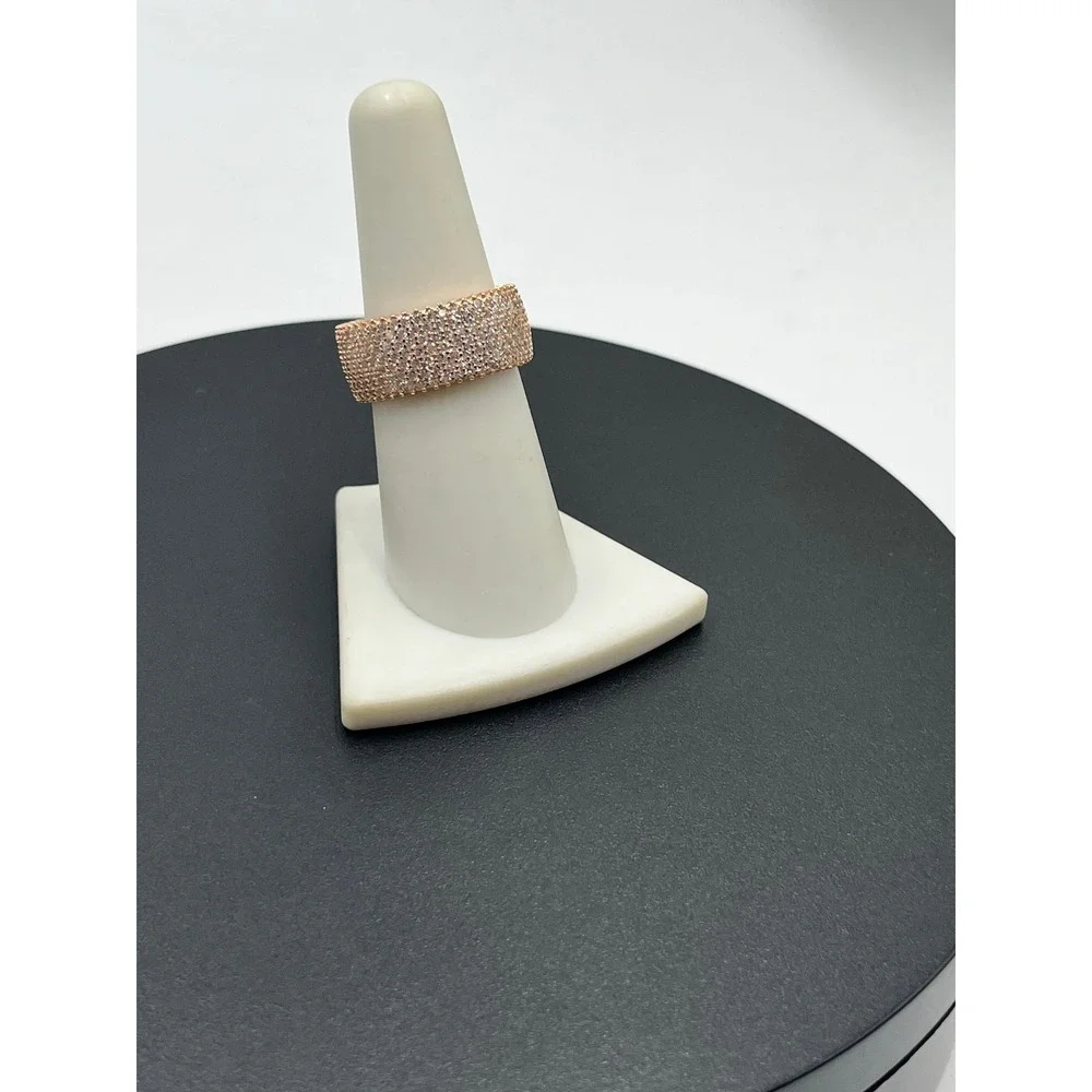 YGI 925 CZ Pave Wide Full Eternity Rose Gold Sterling Silver‎ Band Ring Sz 7.5